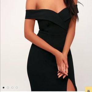 Lulus-Glam Black Off-the-Shoulder Bodycon Dress